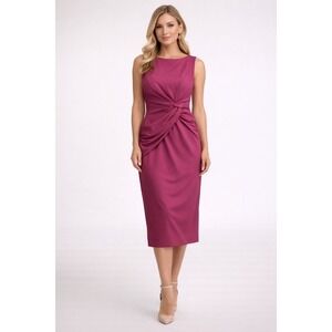 Kay Unger New York Magenta Pink Ruched‎ Twist Waist Sheath Midi Dress Size 6 NWT